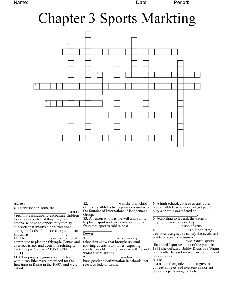 Chapter 3 Sports Markting Crossword WordMint