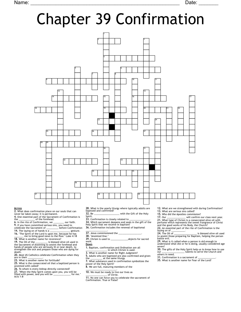 Chapter 39 Confirmation Crossword WordMint