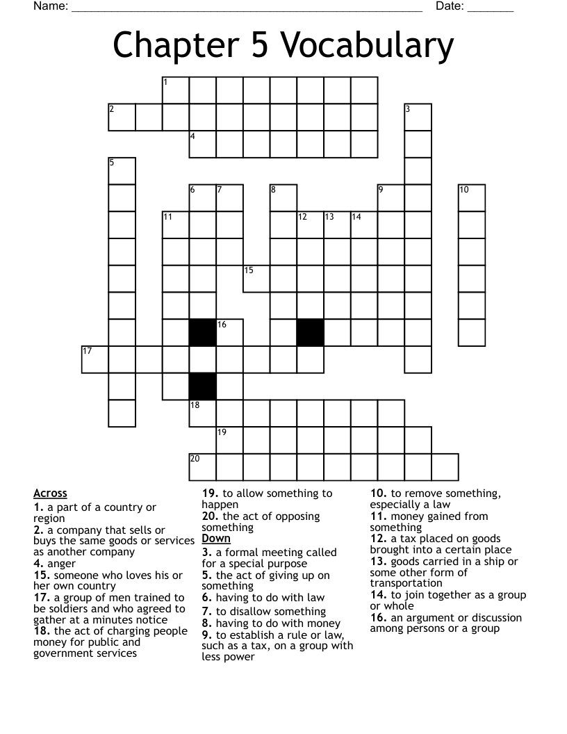 Chapter 5 Vocabulary Crossword WordMint