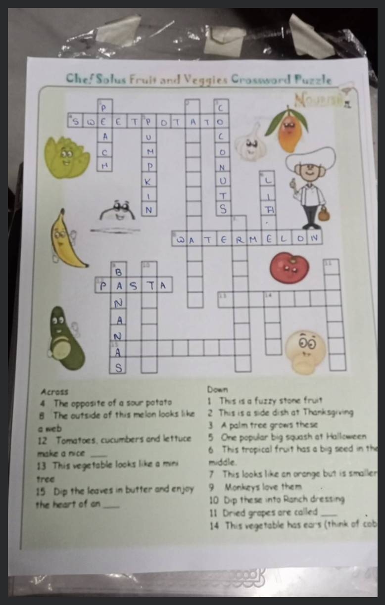 Chef Solus Fruit And Veggies Crossword Puzzle NOURISH P S WE TP OT ATO 