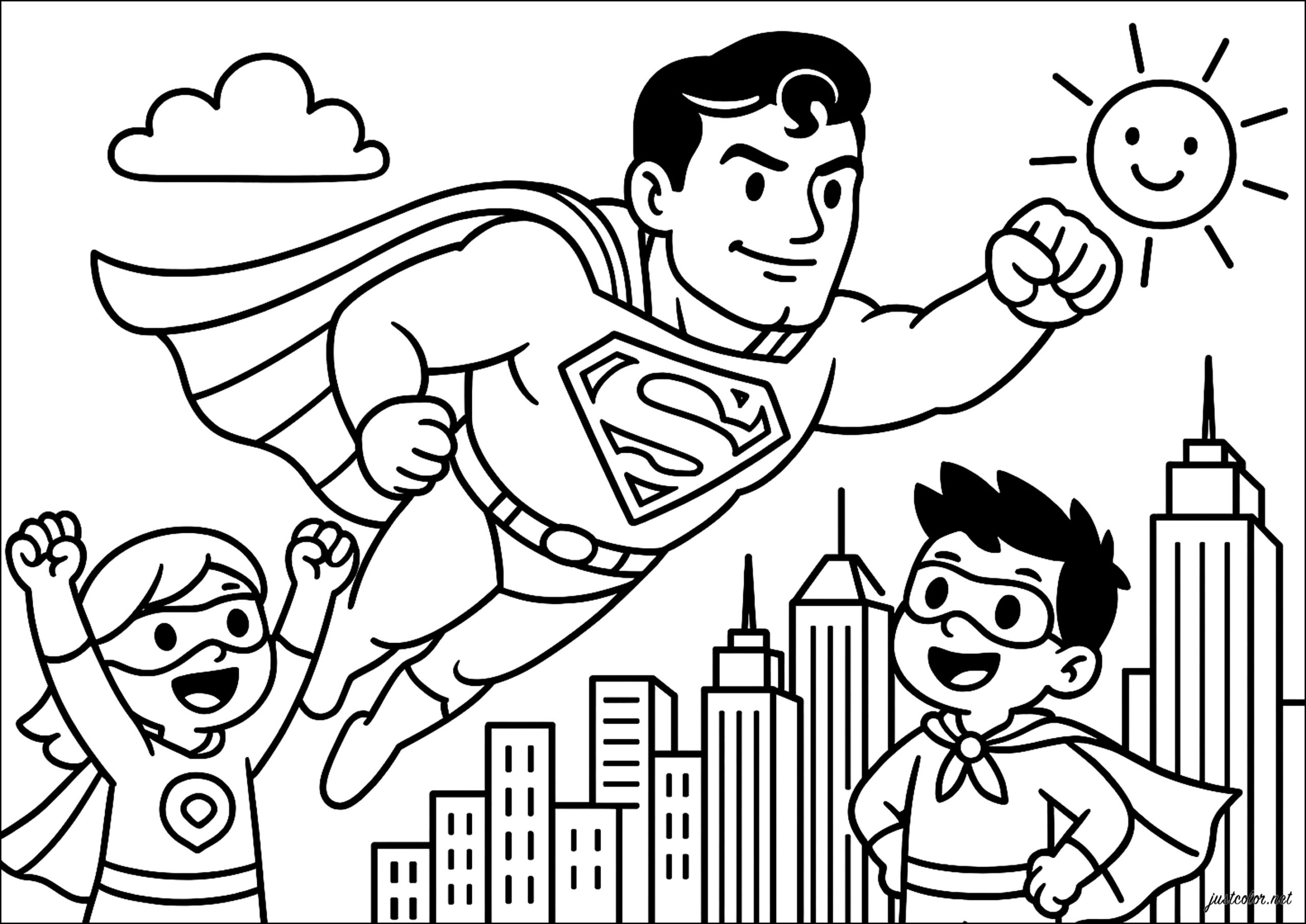 Children Admiring Their Hero Superman Coloring Pages Children Admiring Their Hero Superman Coloring Pages