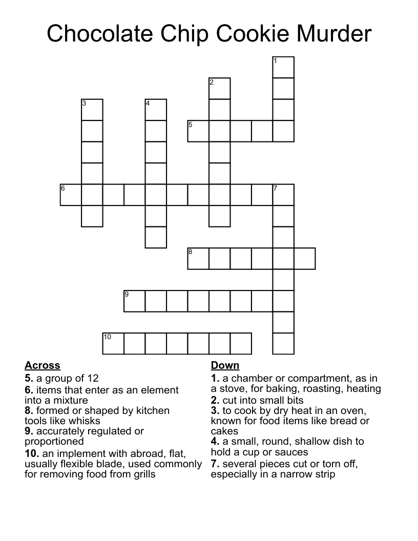 Chocolate Chip Cookie Murder Crossword WordMint