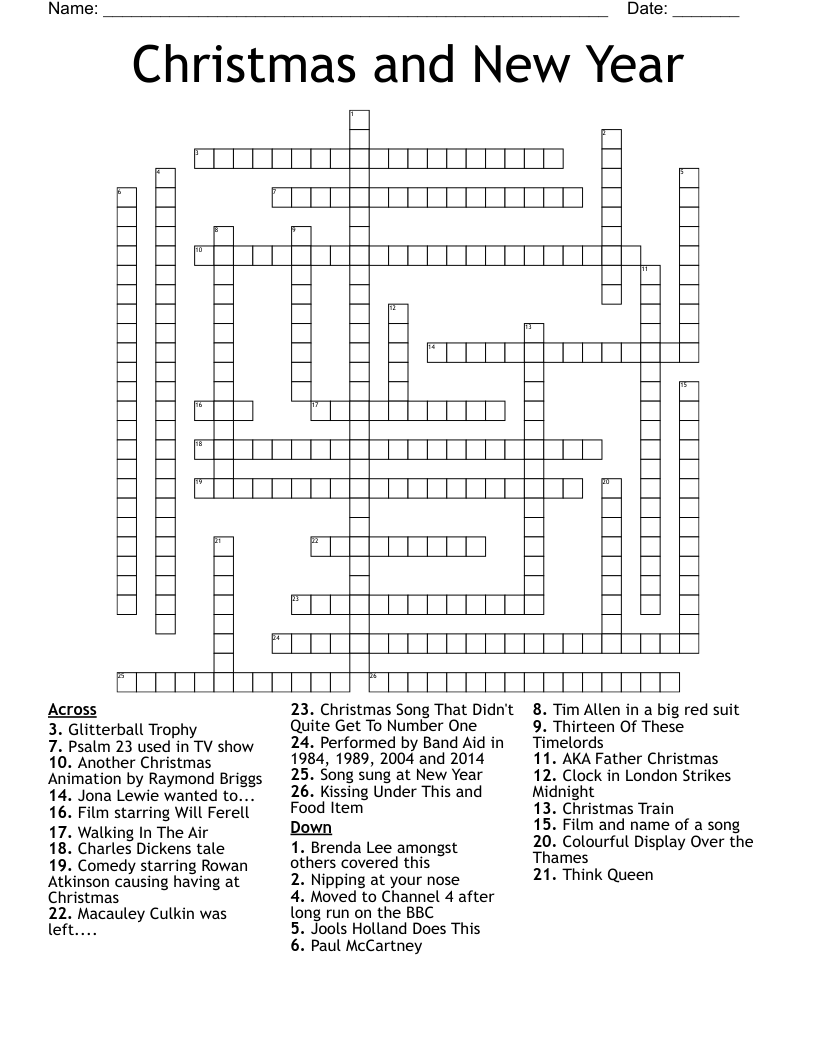 Christmas And New Year Crossword WordMint