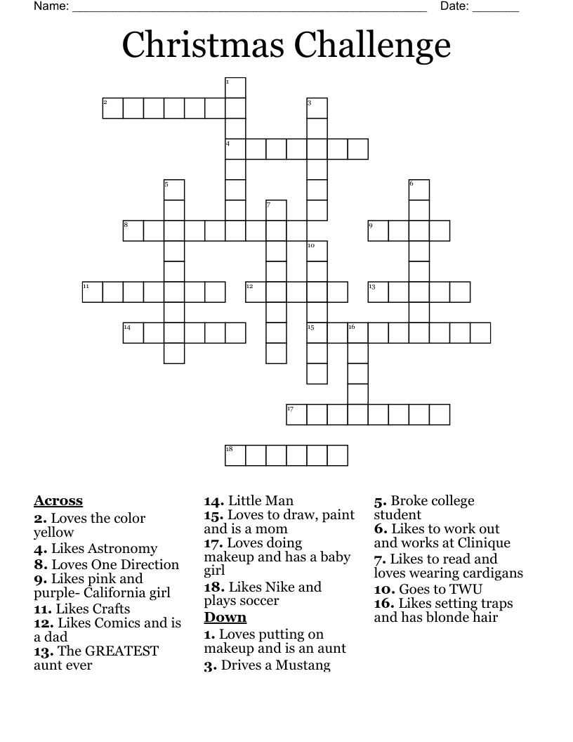 Christmas Challenge Crossword WordMint