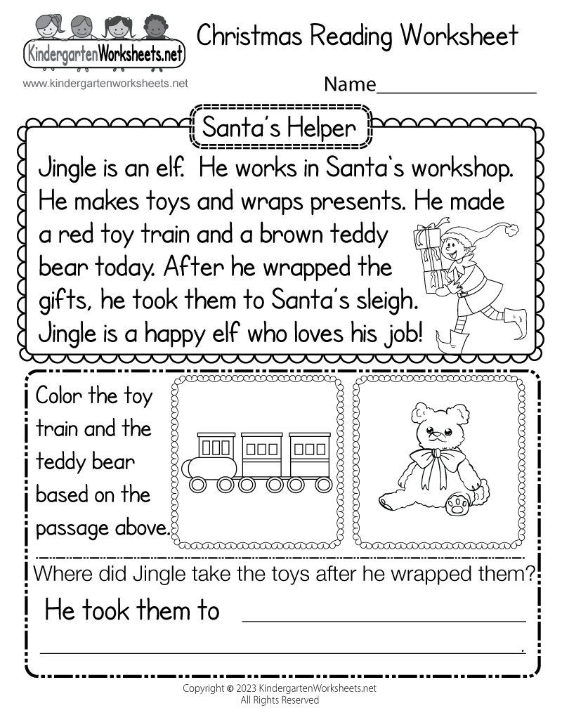 kindergarten reading skills worksheets