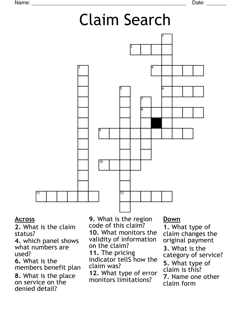 Claim Search Crossword WordMint