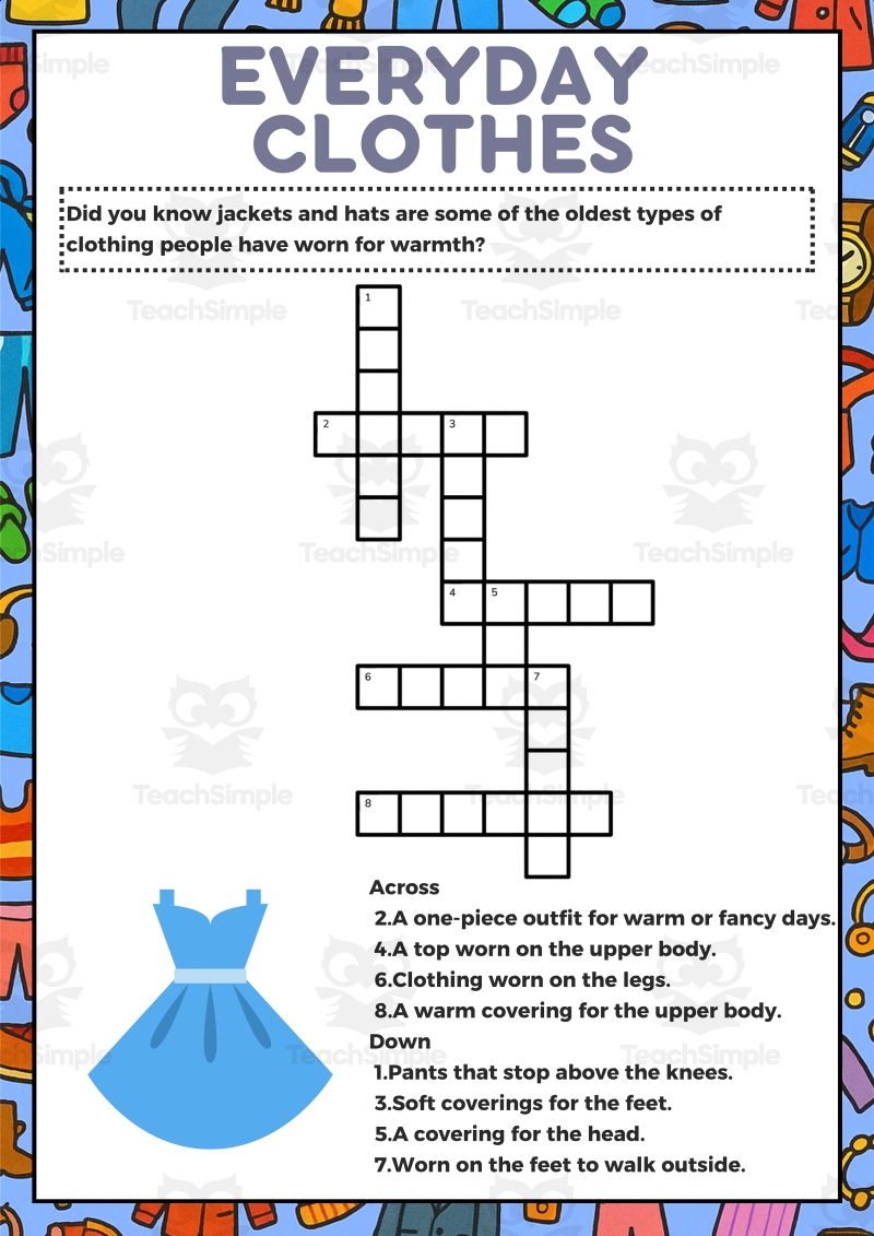 Clothes Crossword 1 Page Sample PDF By Teach Simple Clothes Crossword 1 Page Sample PDF By Teach Simple
