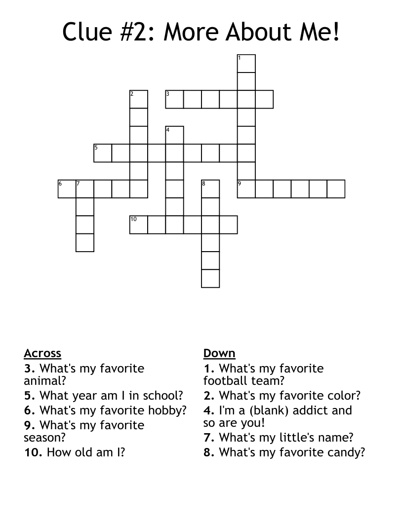 Clue 2 More About Me Crossword WordMint