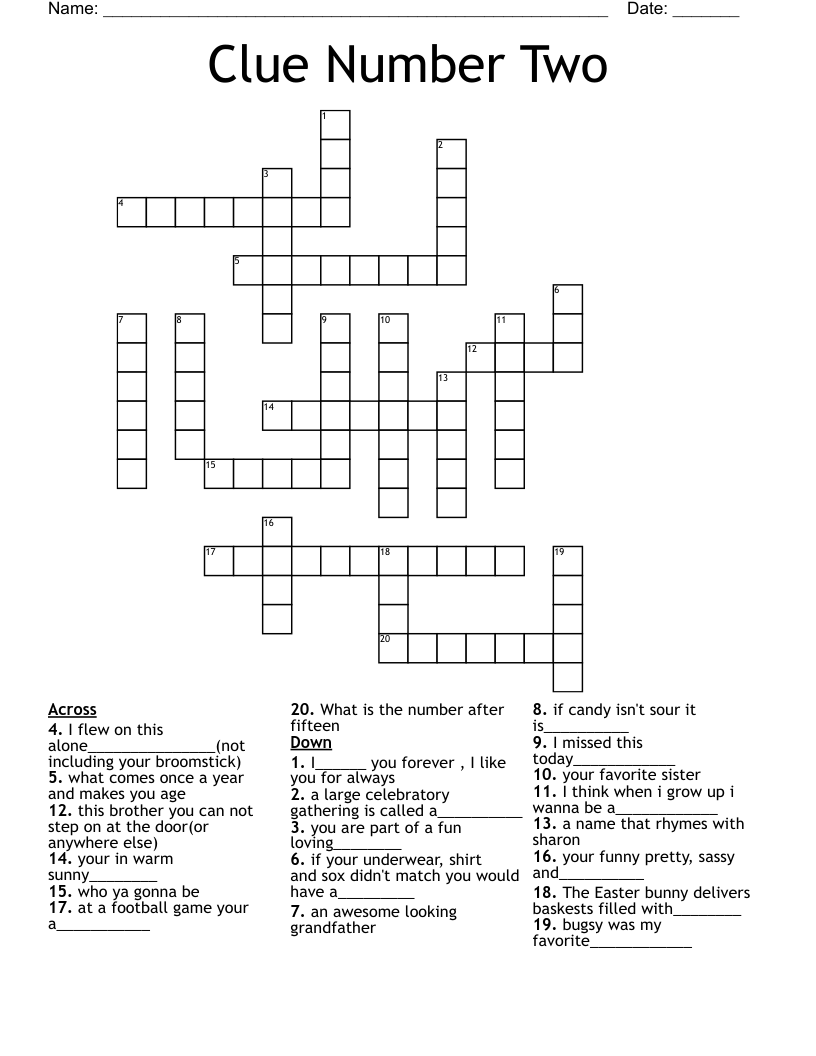 Clue Number Two Crossword WordMint