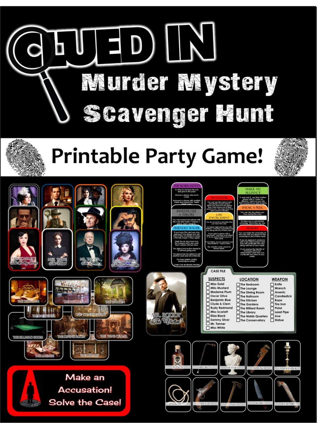 Clued In Murder Mystery Scavenger Hunt Printable Party Game Inspired By Clue Clued In Murder Mystery Scavenger Hunt Printable Party Game Inspired By Clue