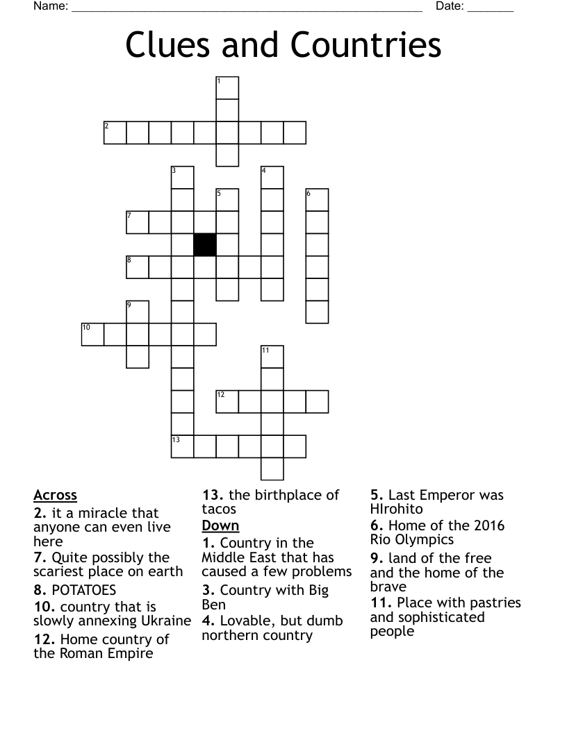 Clues And Countries Crossword WordMint