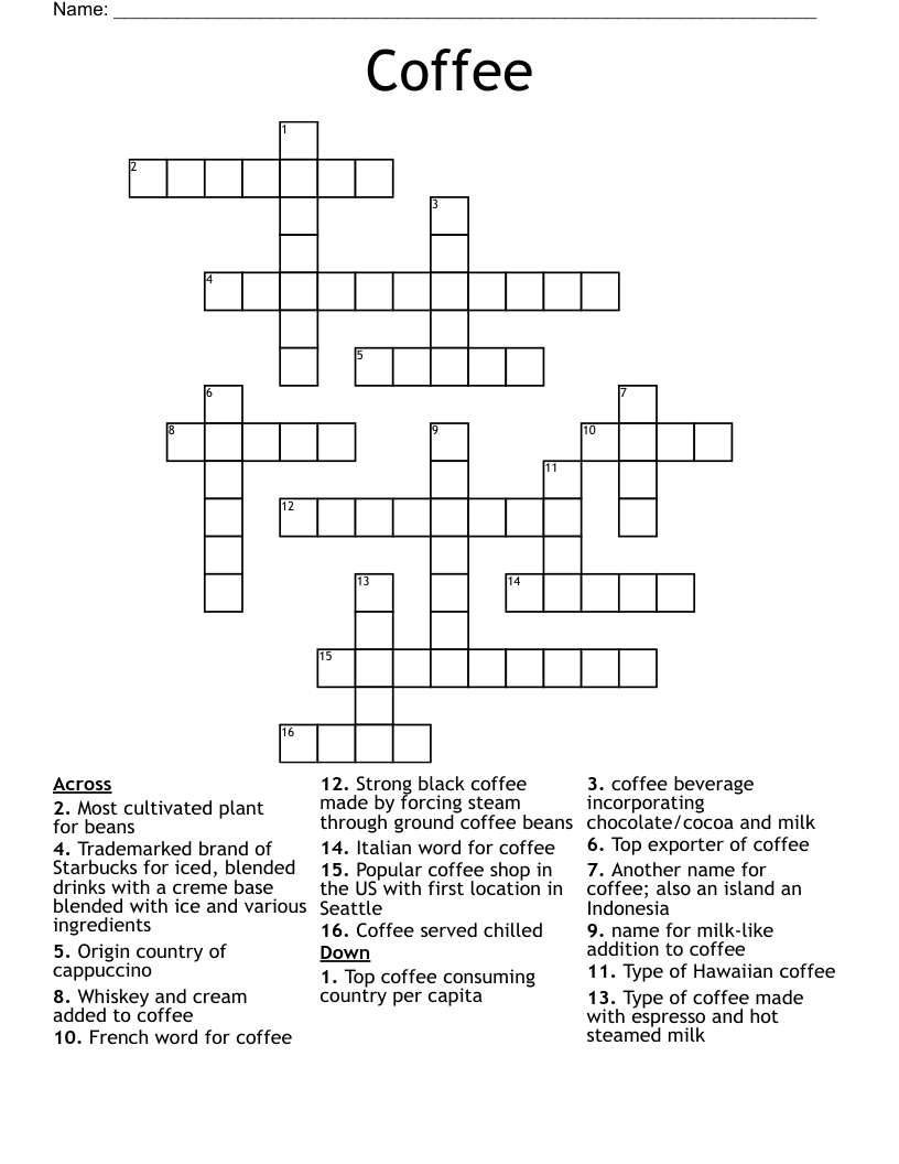 Coffee Crossword WordMint