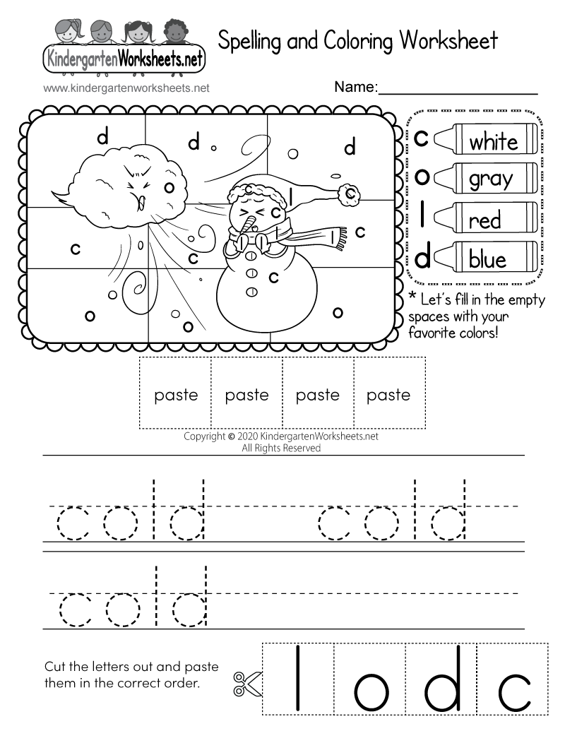 Cold Spelling And Coloring Worksheet Free Printable Digital PDF