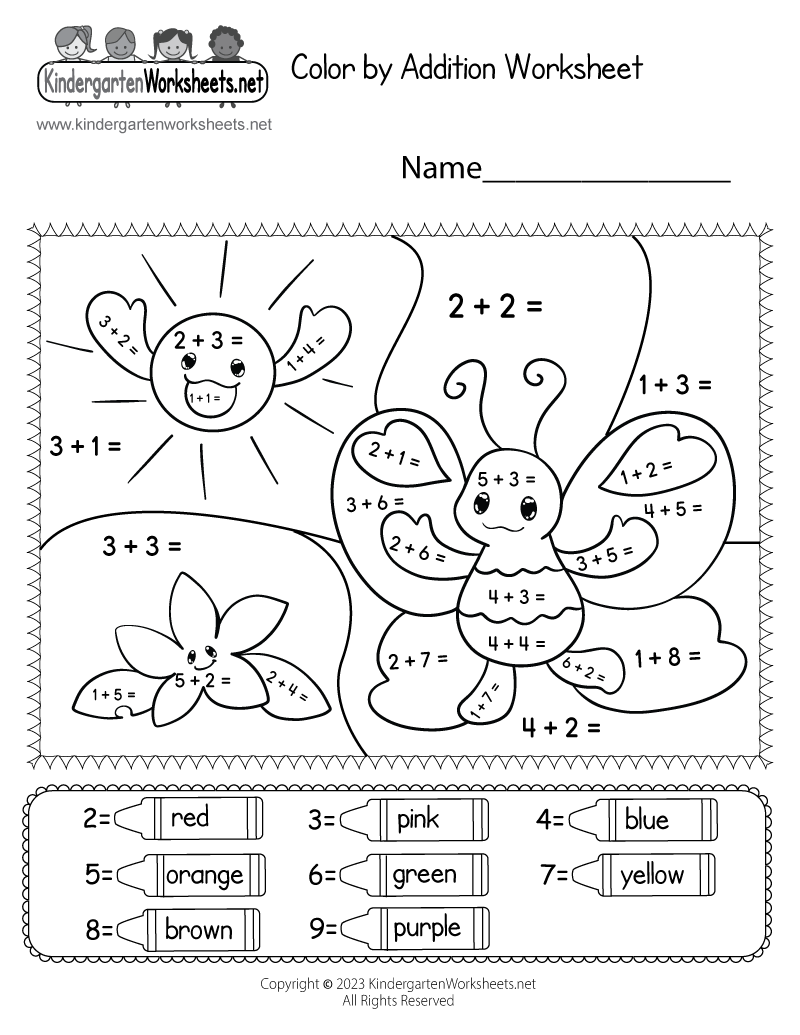 free addition sheets for kindergarten