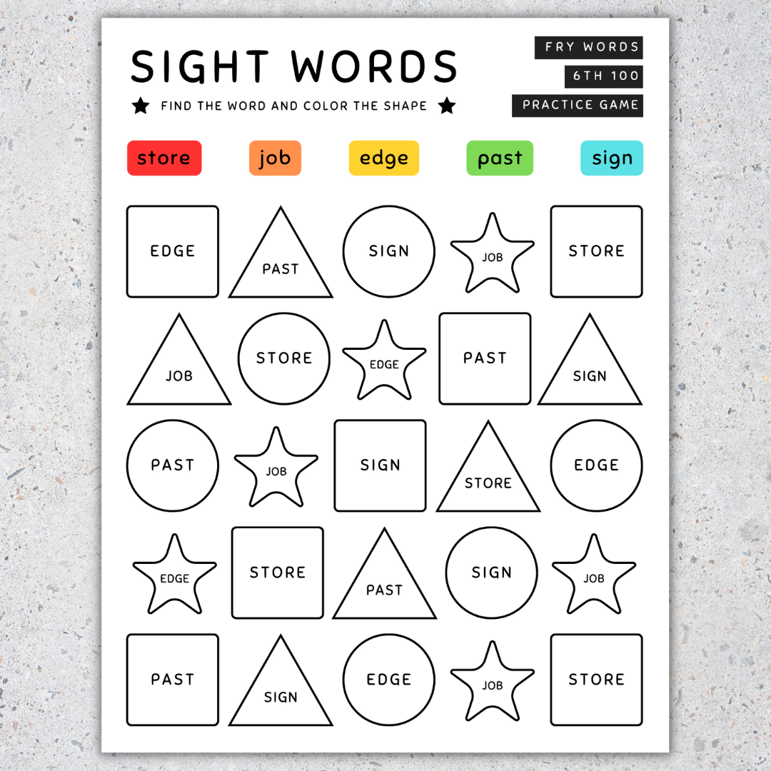 sight word color by word sight word color by word