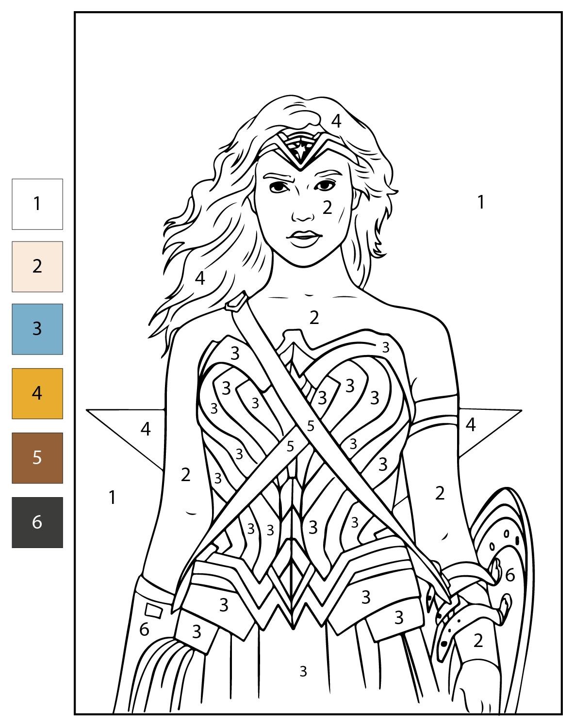 Color By Number Wonder Woman Portrait Coloring Page Free Printable