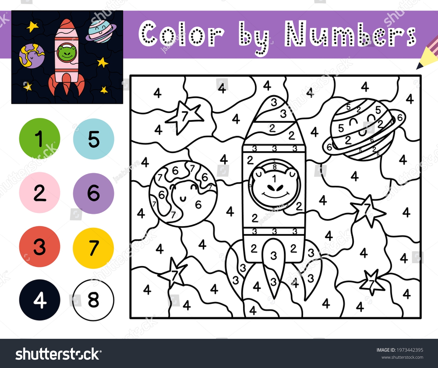 Color By Numbers Game Kids Space Stock Vector Royalty Free 1973442395 Shutterstock