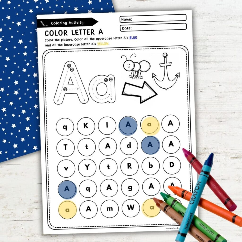 color letter a worksheets