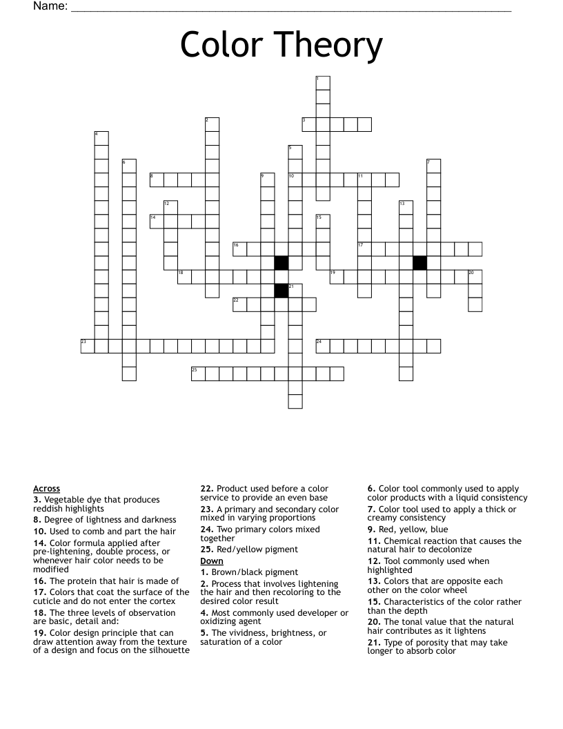 Color Theory Crossword WordMint Color Theory Crossword WordMint