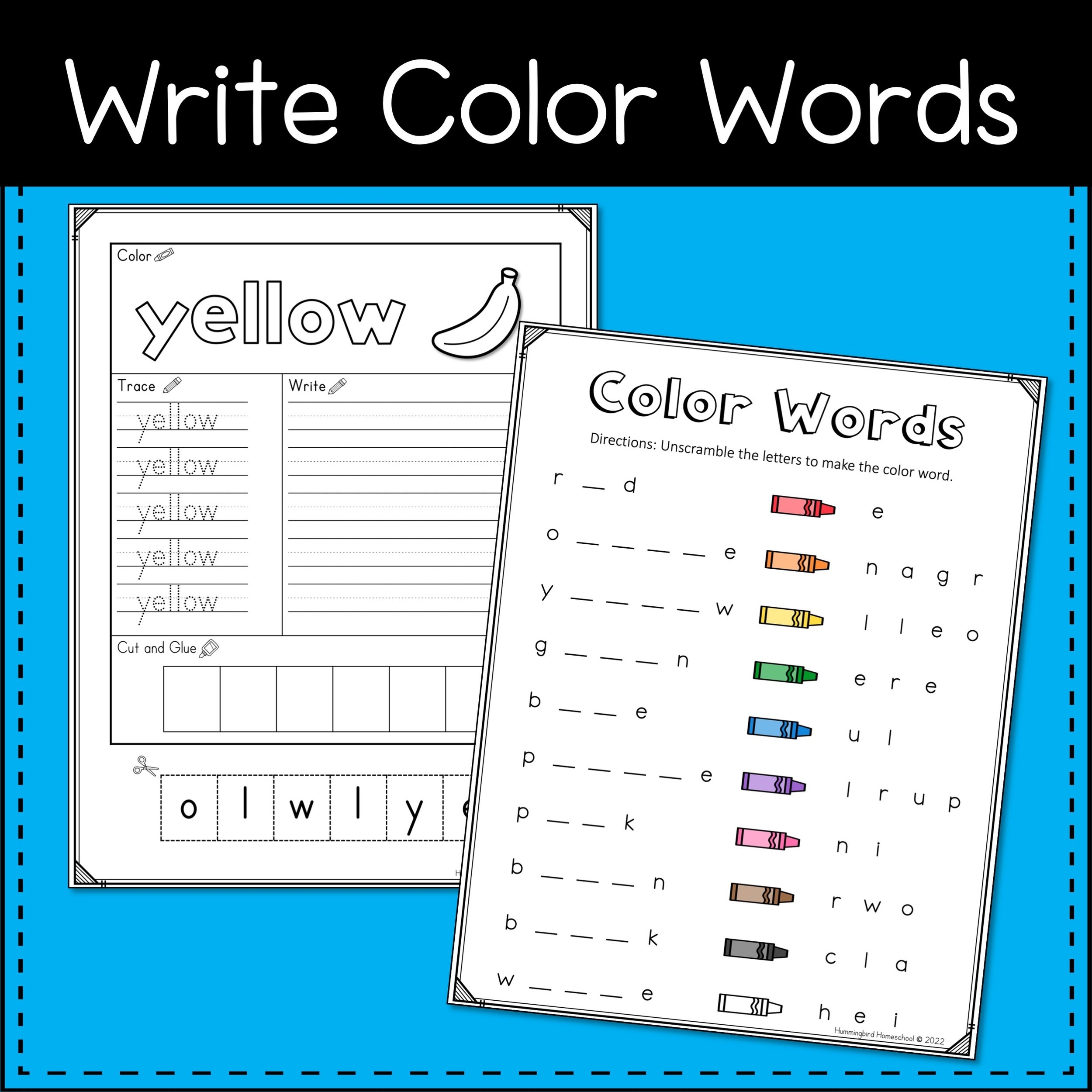 Color Words Worksheets For Kindergarten Hummingbird Homeschool
