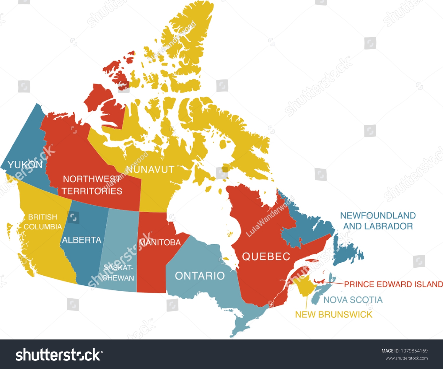 Colorful Labeled Map Canada Labels Separate Stock Vector Royalty Free 1079854169 Shutterstock