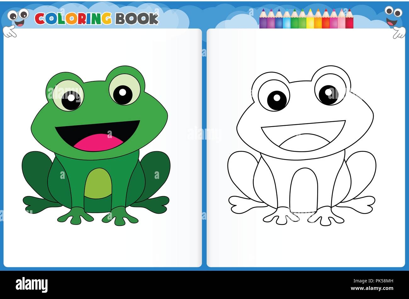 Coloring Page Cute Frog With Colorful Sample Printable Worksheet For Preschool Kindergarten Kids To Improve Basic Coloring Skills Stock Vector Image Art Alamy