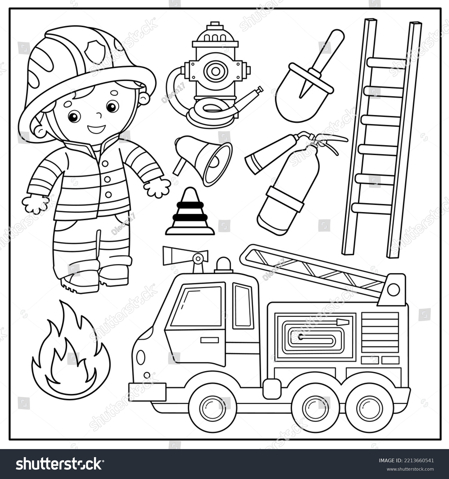 Coloring Page Outline Cartoon Fire Truck Stock Vector Royalty Free 2213660541 Shutterstock