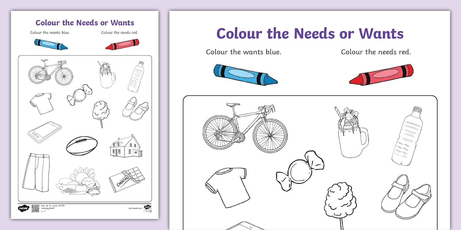 Colour The Needs Or Wants Worksheet Colour The Needs Or Wants Worksheet
