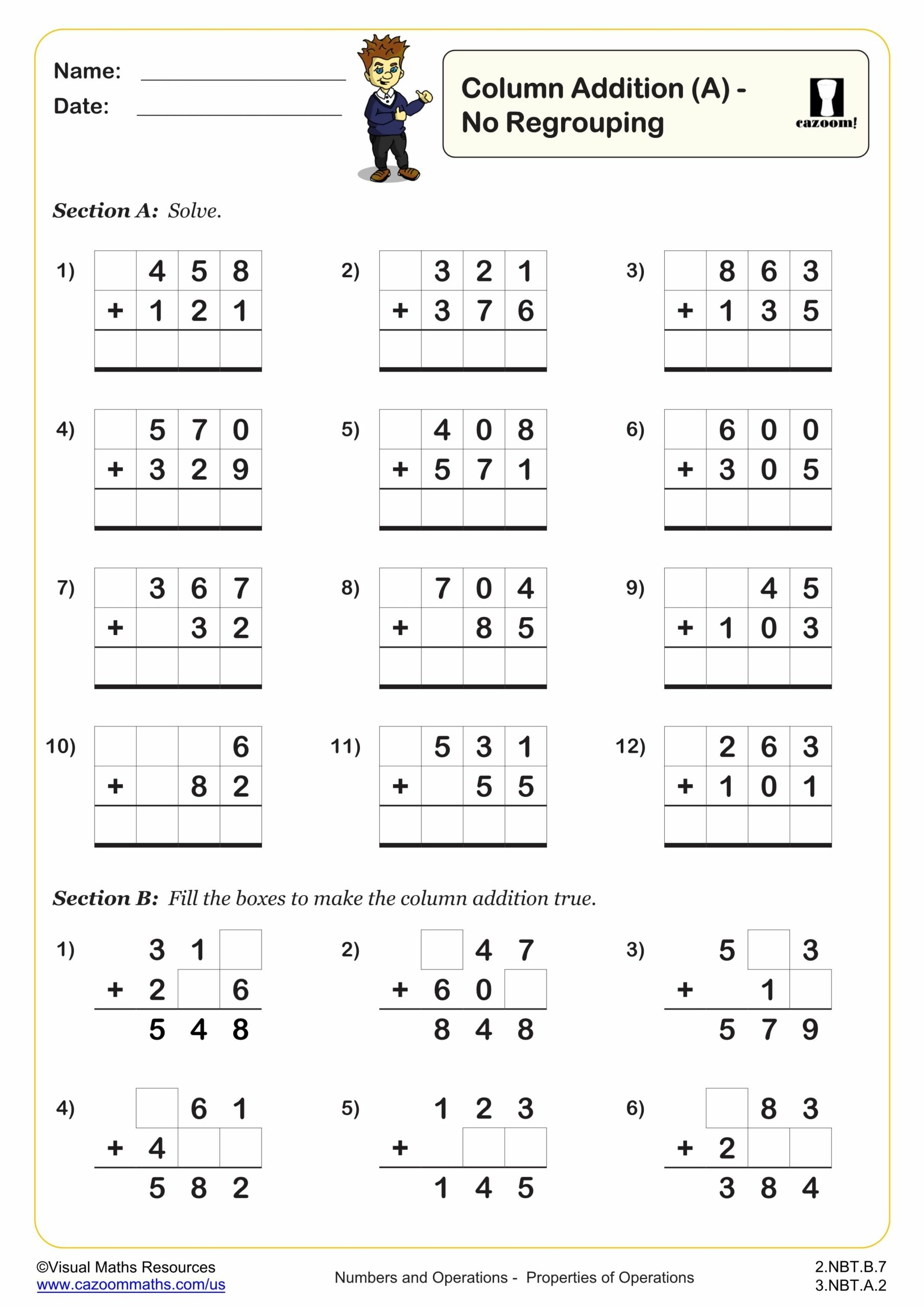 Column Addition Of Up To 3 Digits With Regrouping A Worksheet Fun And Engaging 2nd Grade And 3rd Grade Number Operations Worksheet