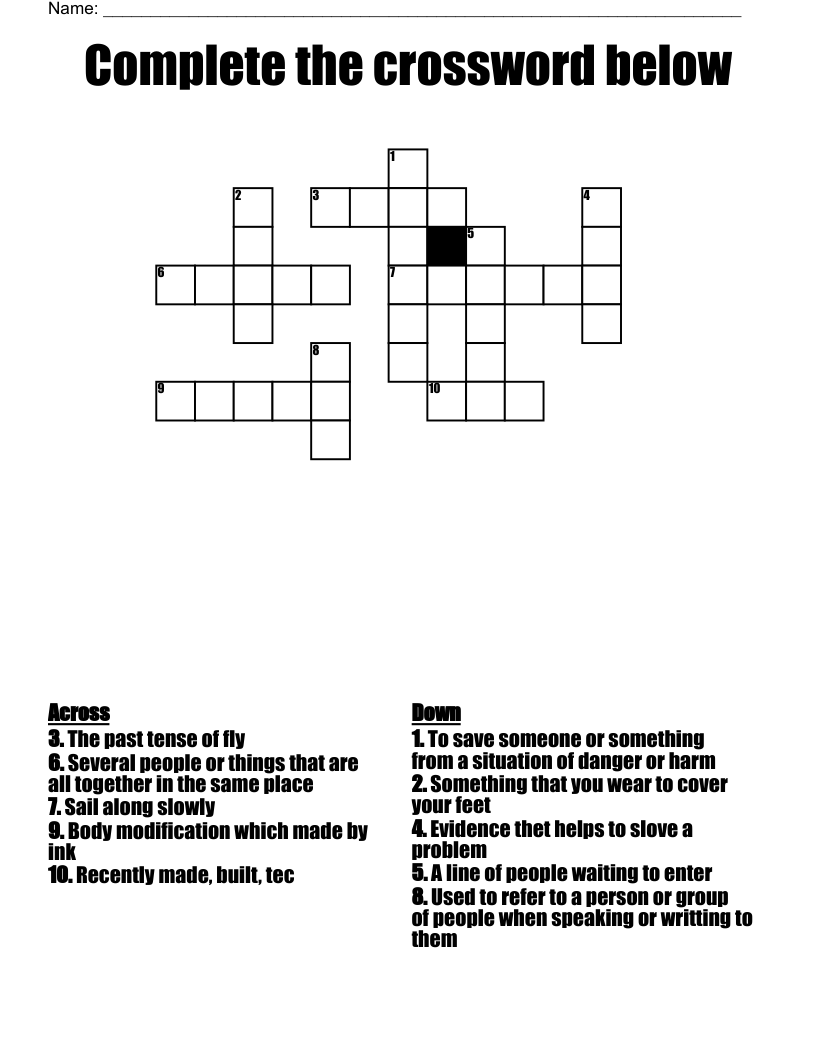 Complete The Crossword Below WordMint