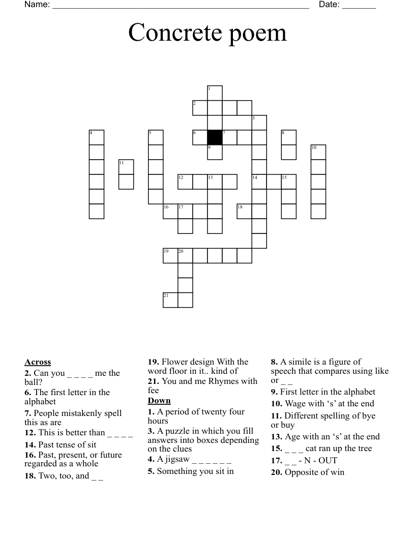 Concrete Poem Crossword WordMint