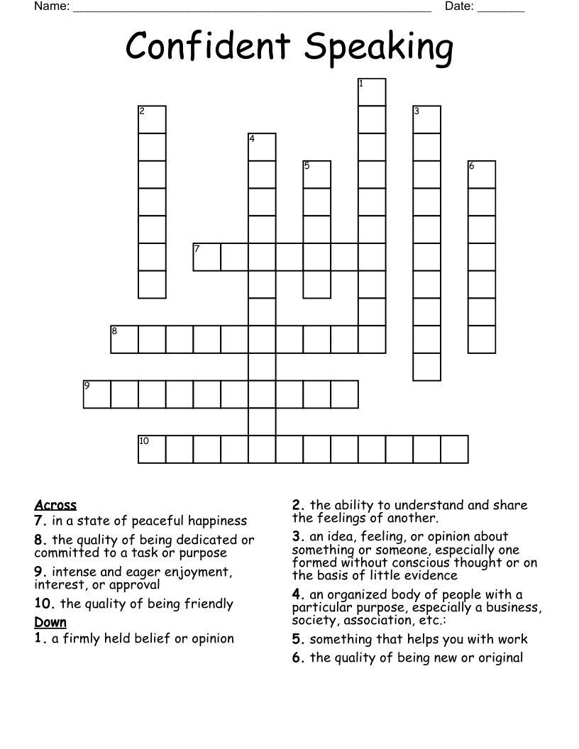 Confident Speaking Crossword WordMint Confident Speaking Crossword WordMint