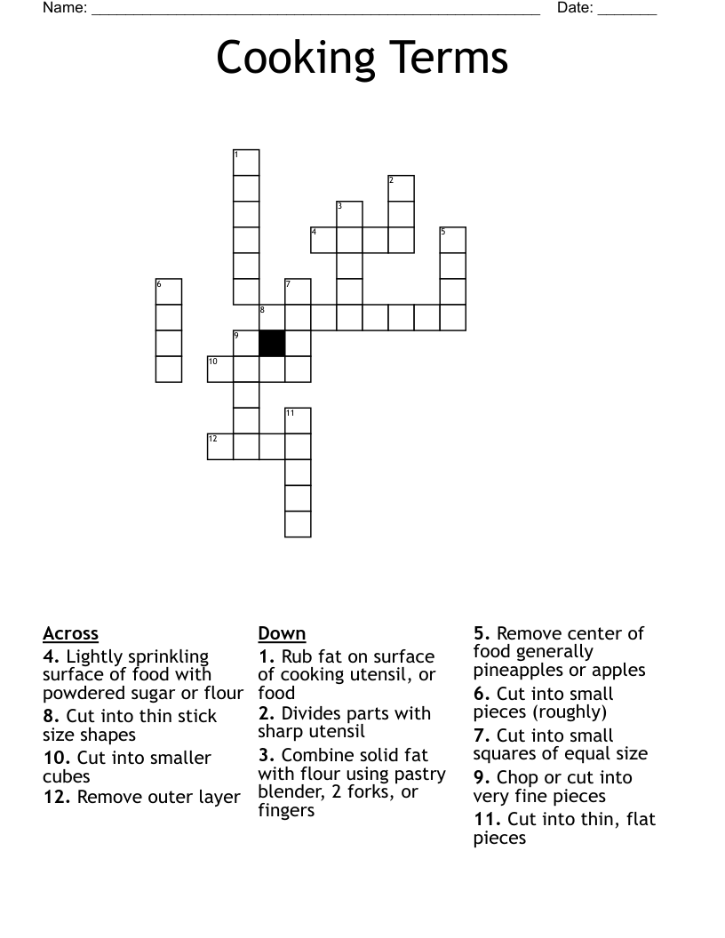 Cooking Terms Crossword WordMint