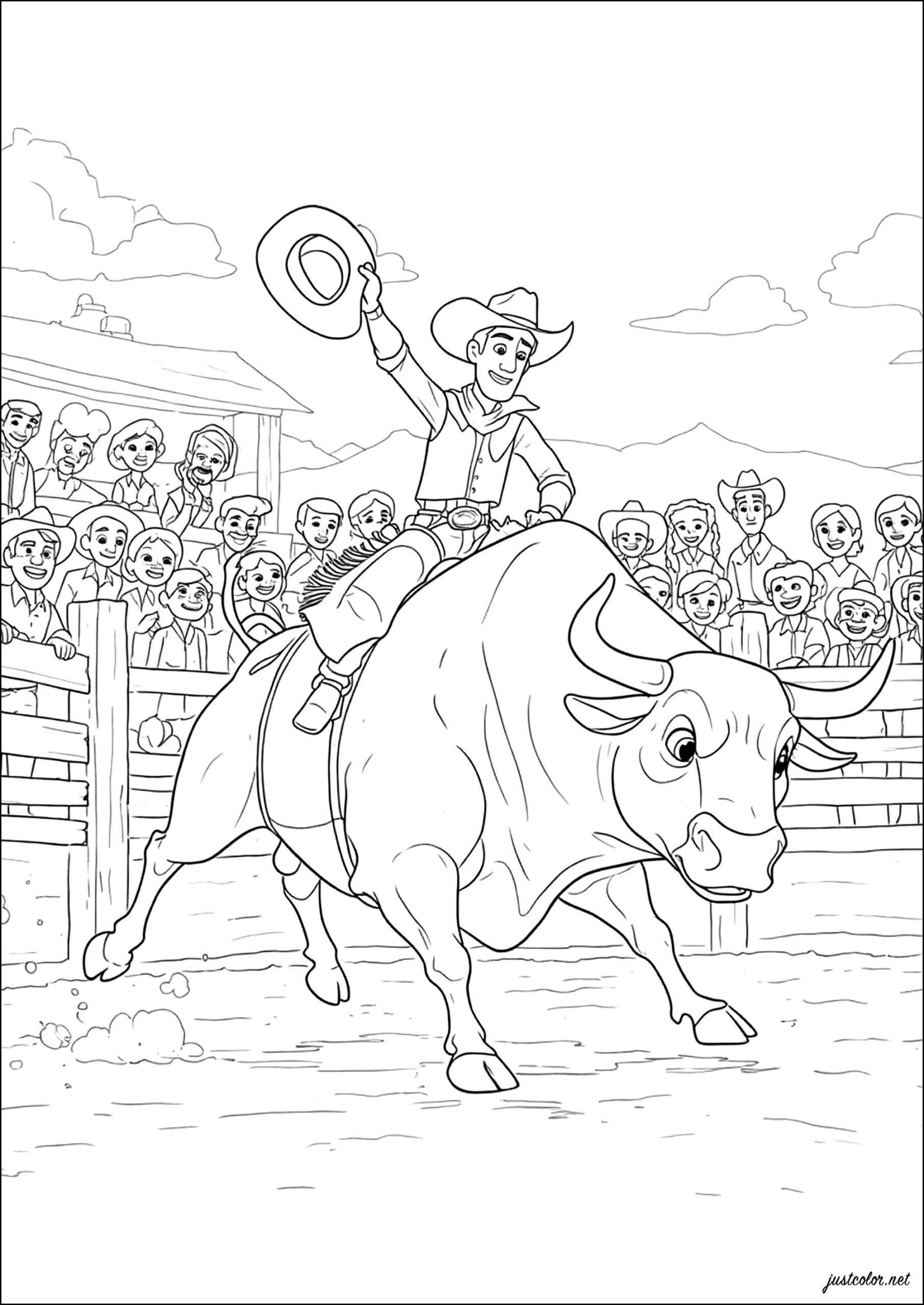 Cowboy Rodeo On A Huge Bull Cow boys Coloring Pages Cowboy Rodeo On A Huge Bull Cow boys Coloring Pages