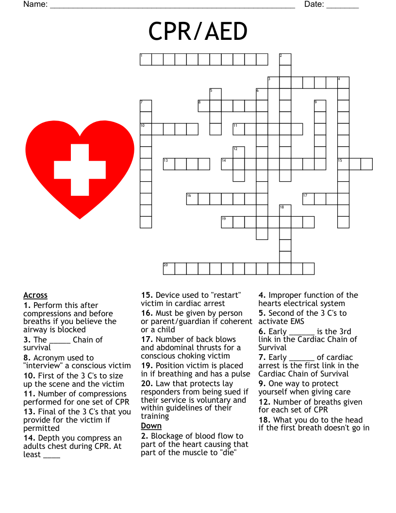 CPR AED Crossword WordMint CPR AED Crossword WordMint