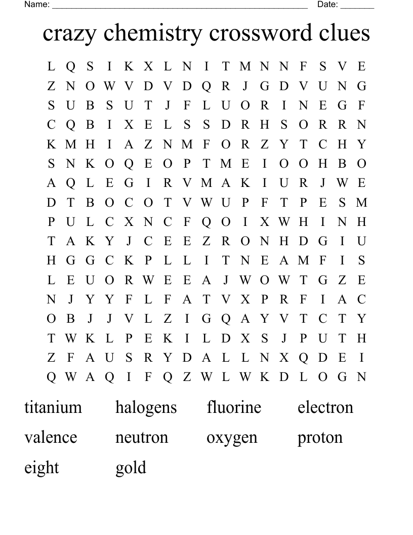 Crazy Chemistry Crossword Clues Word Search WordMint