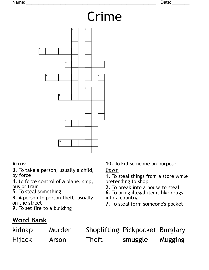 Crime Crossword WordMint Crime Crossword WordMint