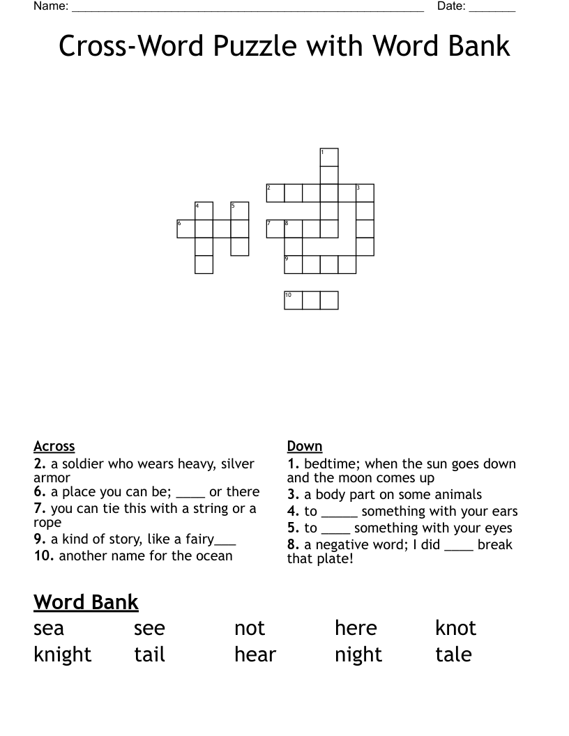 crossword puzzle with word bank crossword puzzle with word bank