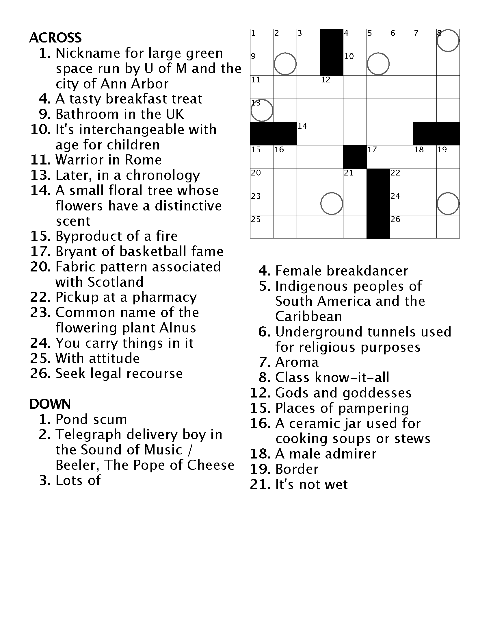 Crossword 4 Ann Arbor District Library