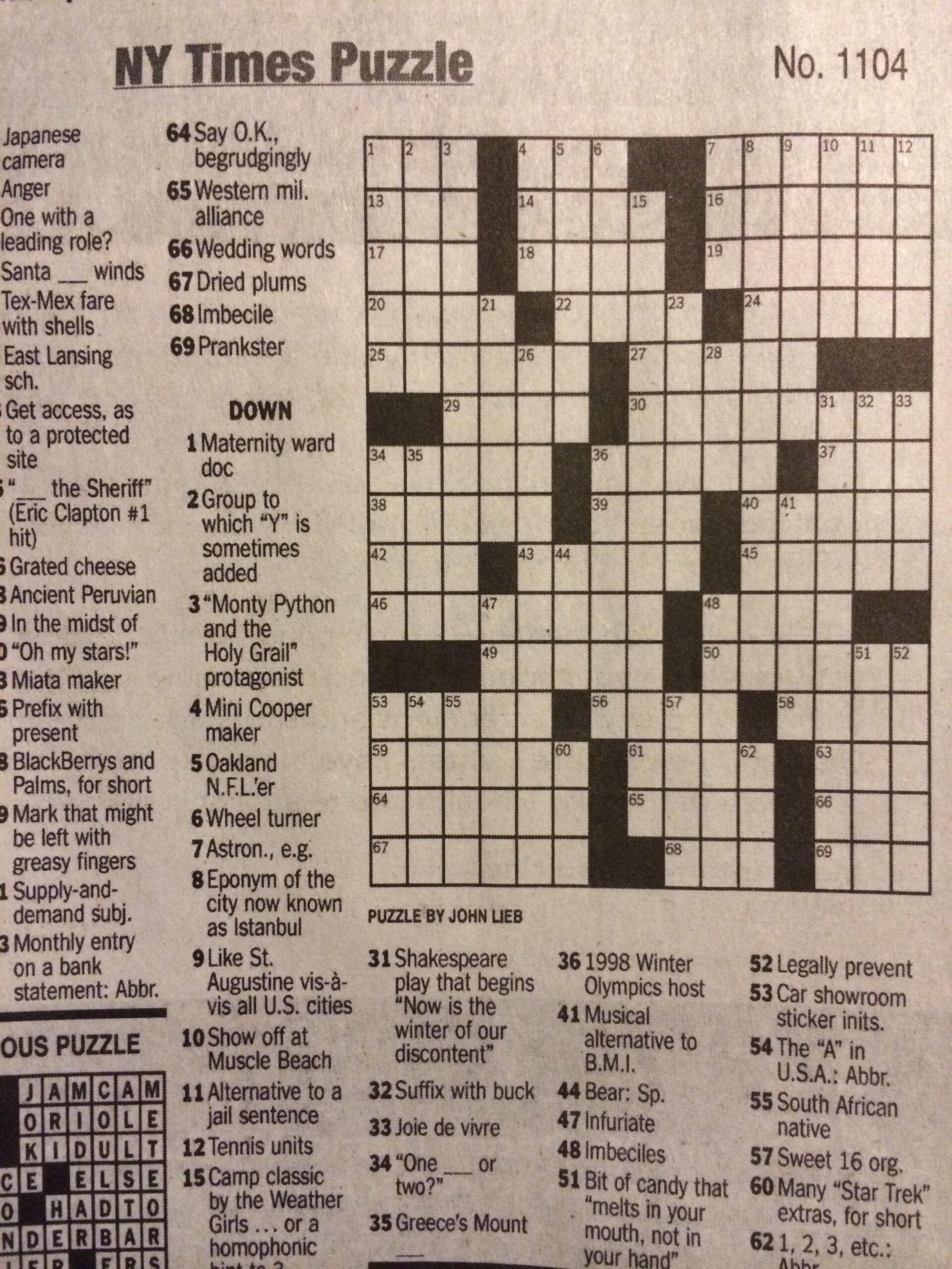 Crossword Conundrum Robert Sterling Notes On News