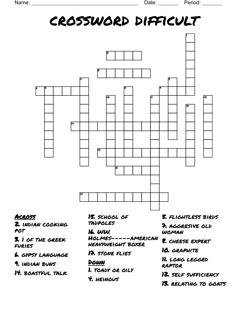 Crossword Difficult WordMint Crossword Difficult WordMint