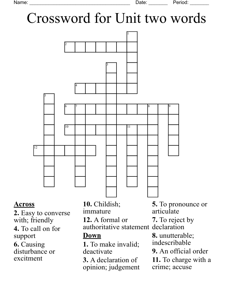 Crossword For Unit Two Words WordMint