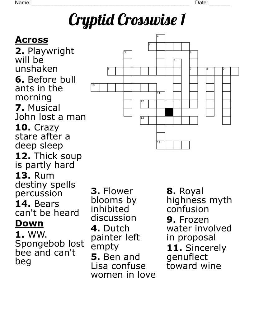 Cryptid Crosswise 1 Crossword WordMint