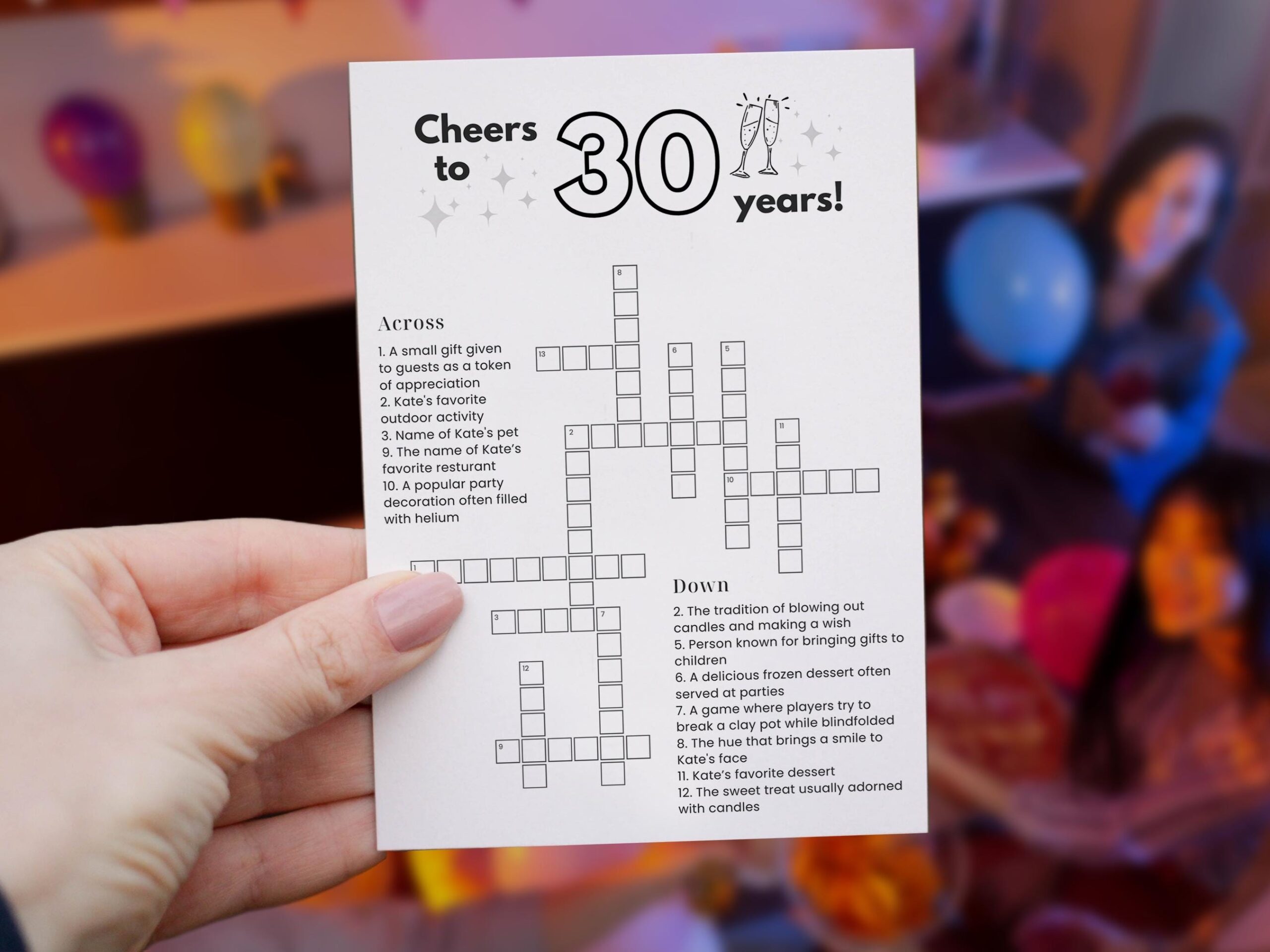 Custom 30th Birthday Crossword Puzzle Sip Solve Party Game 5x7 Template Digital Download Etsy