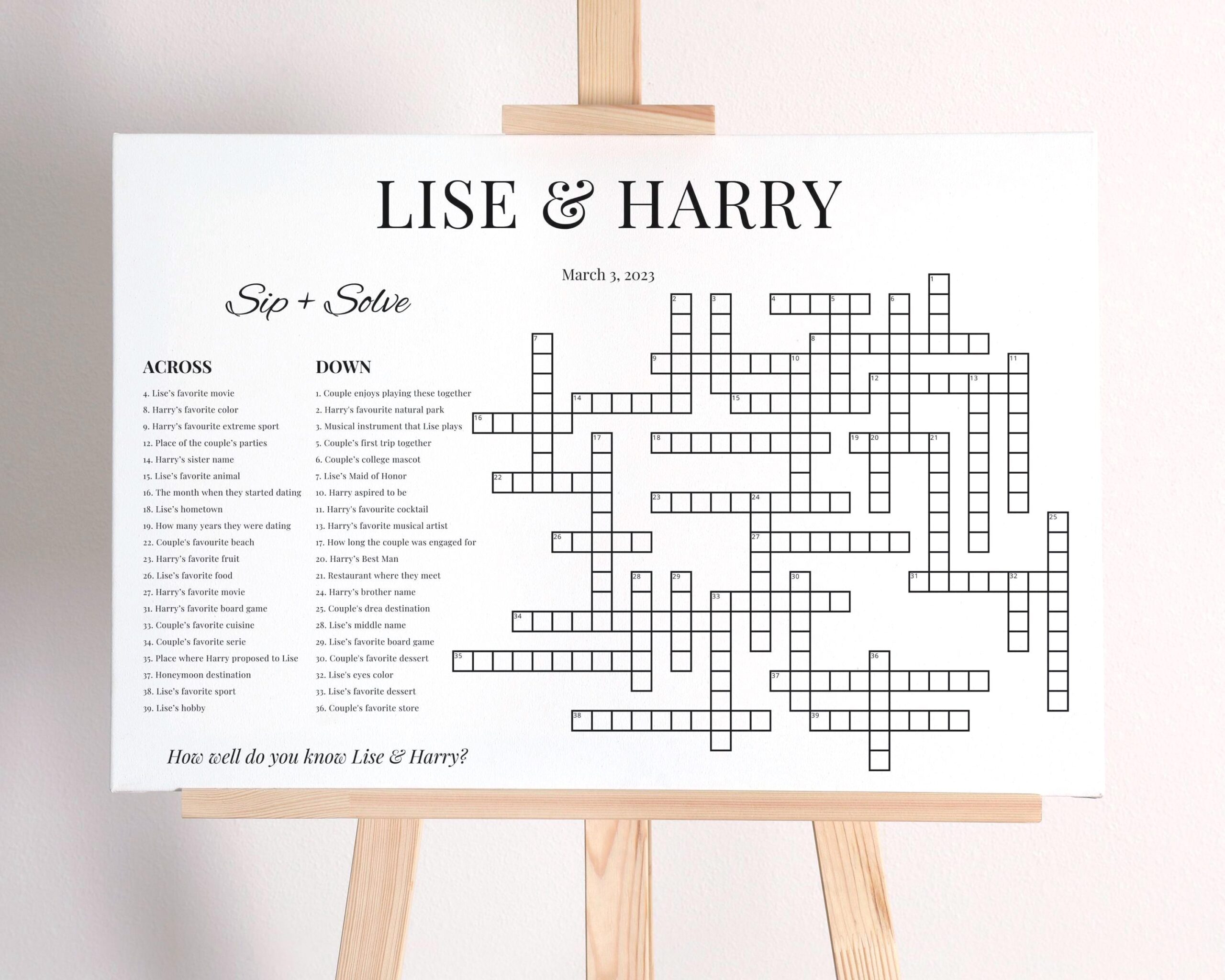 Custom Wedding Crossword Puzzle Sip Solve Game digital Deliver Etsy