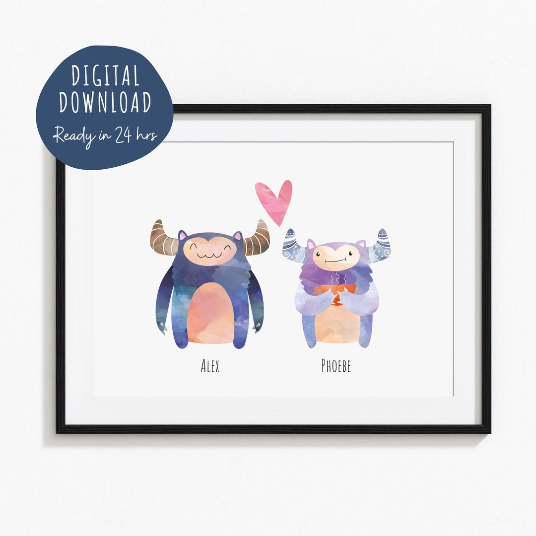Custom Yeti Couple Portrait Print Personalized Anniversary Gift digital Download Etsy