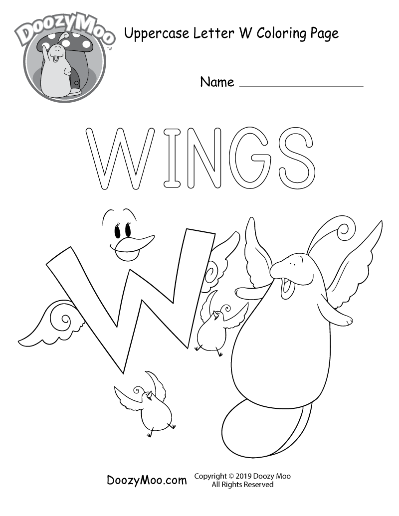 Cute Uppercase Letter W Coloring Page Free Printable Doozy Moo