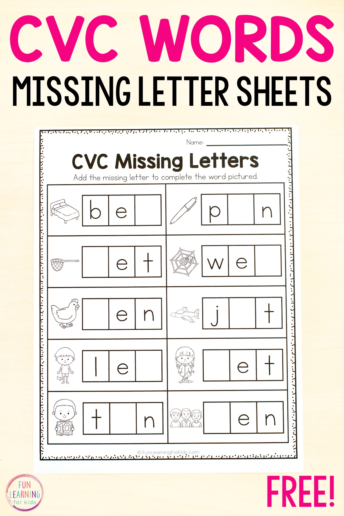 CVC Missing Letter Worksheets For Phonics Practice CVC Missing Letter Worksheets For Phonics Practice