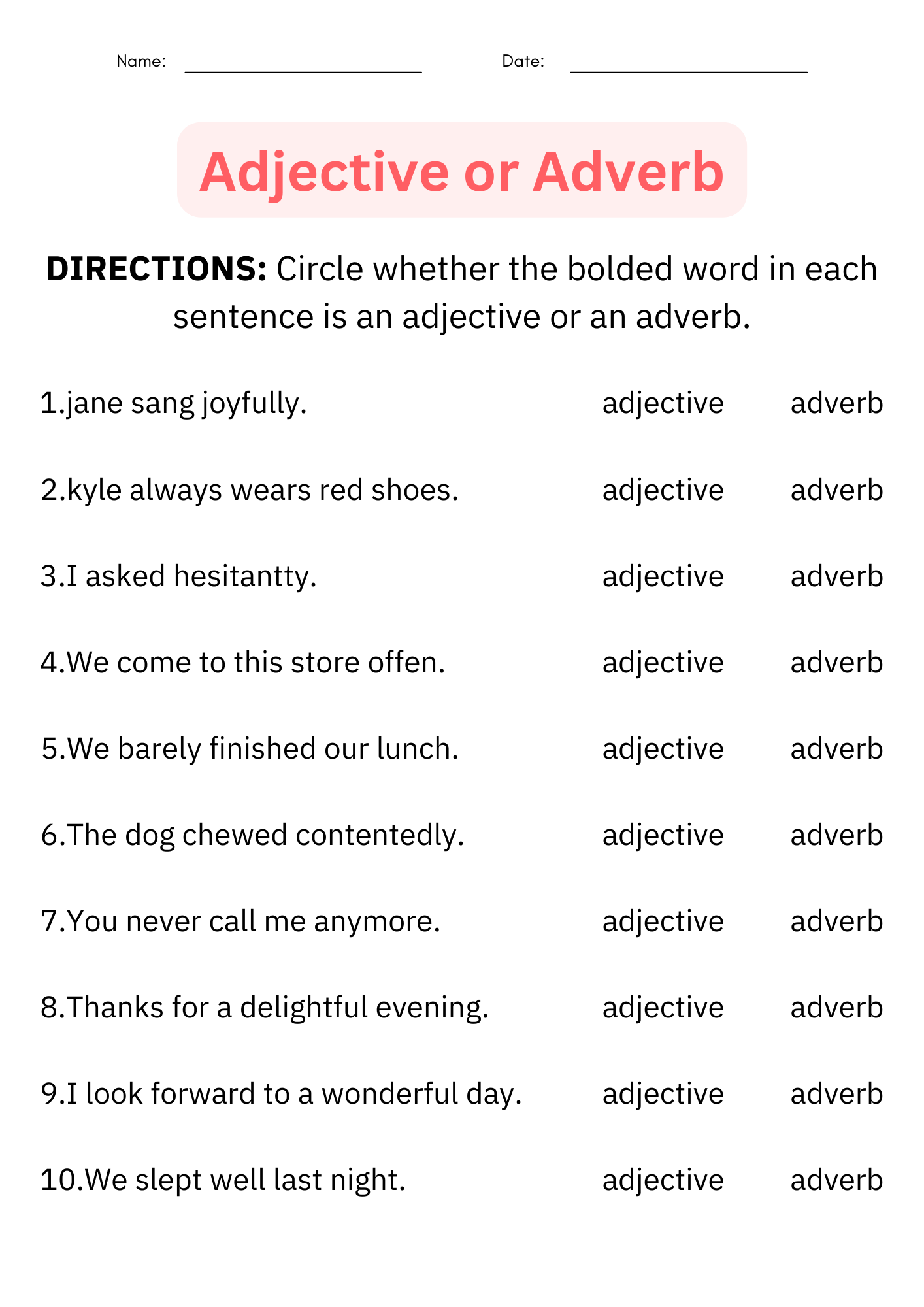 Daily Grammar Activities Adjectives Adverbs Worksheets 3rd 4th 5th Grade Made By Teachers