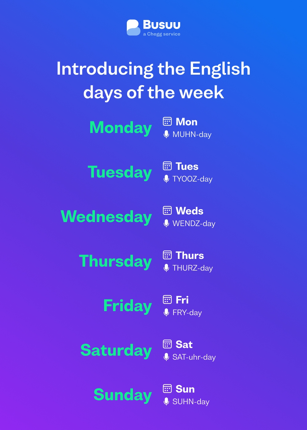 Days Of The Week In English Spellings And Meanings Busuu